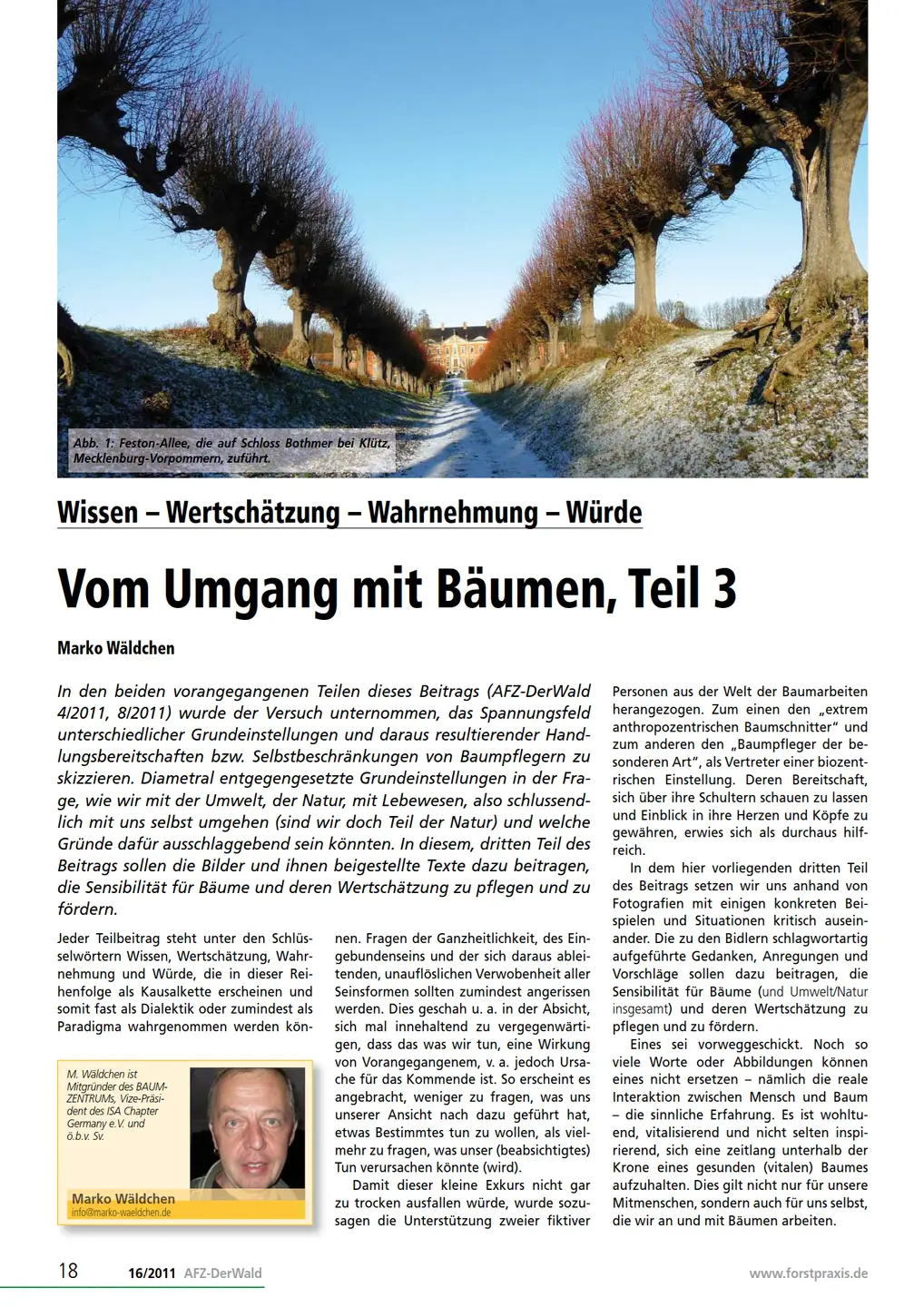 Screenshot des Magazin AFZ,
 Vom Umgang mit Baeumen