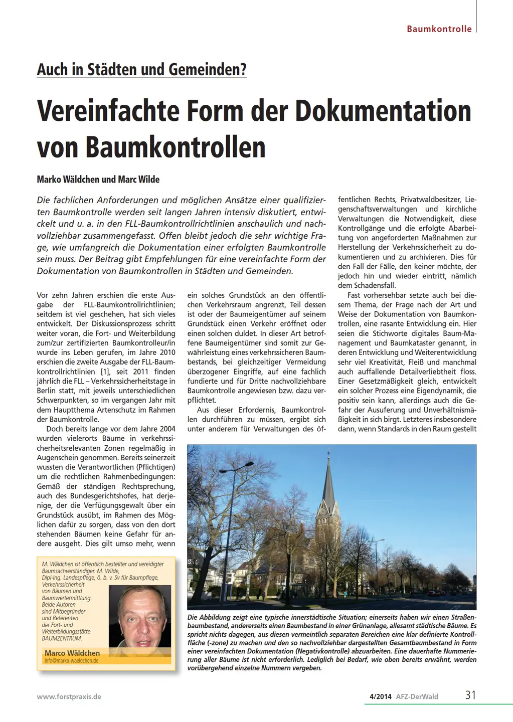 Screenshot vom PDF AFZ Der Wald - Vereinfachte Form der Dokumentation Baumkontrolle