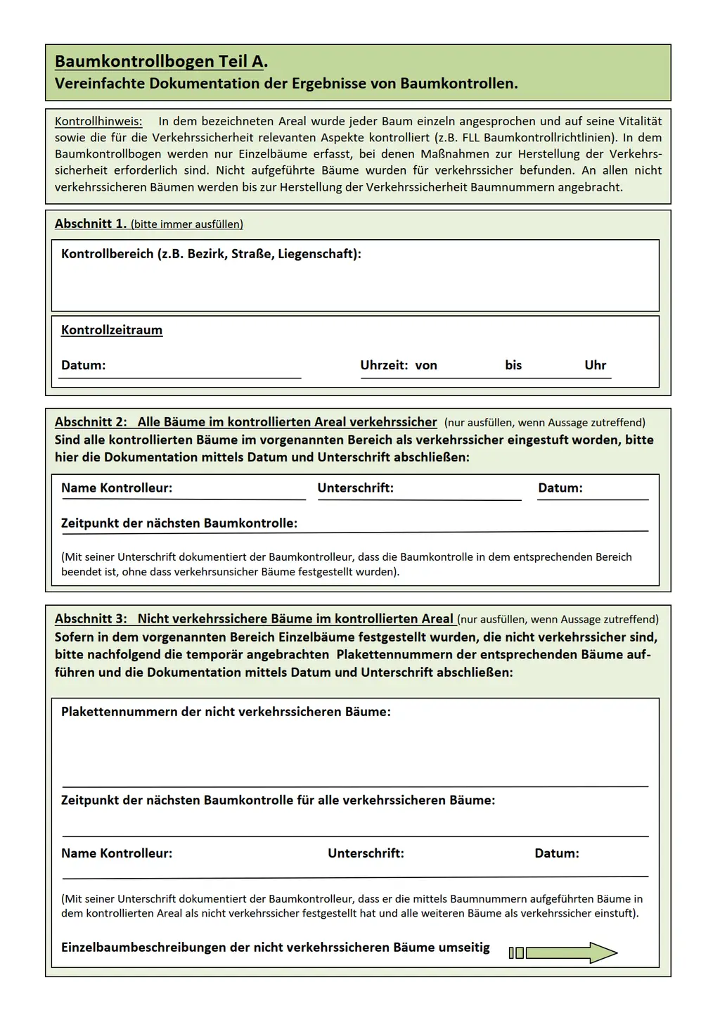 Ansicht des Formulars zur vereinfachten Dokumentation