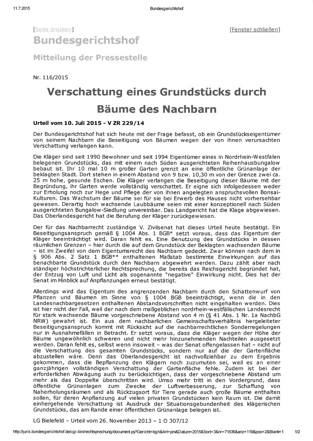 Ansicht des PDF der Pressemitteilung des Bundesgerichtshof