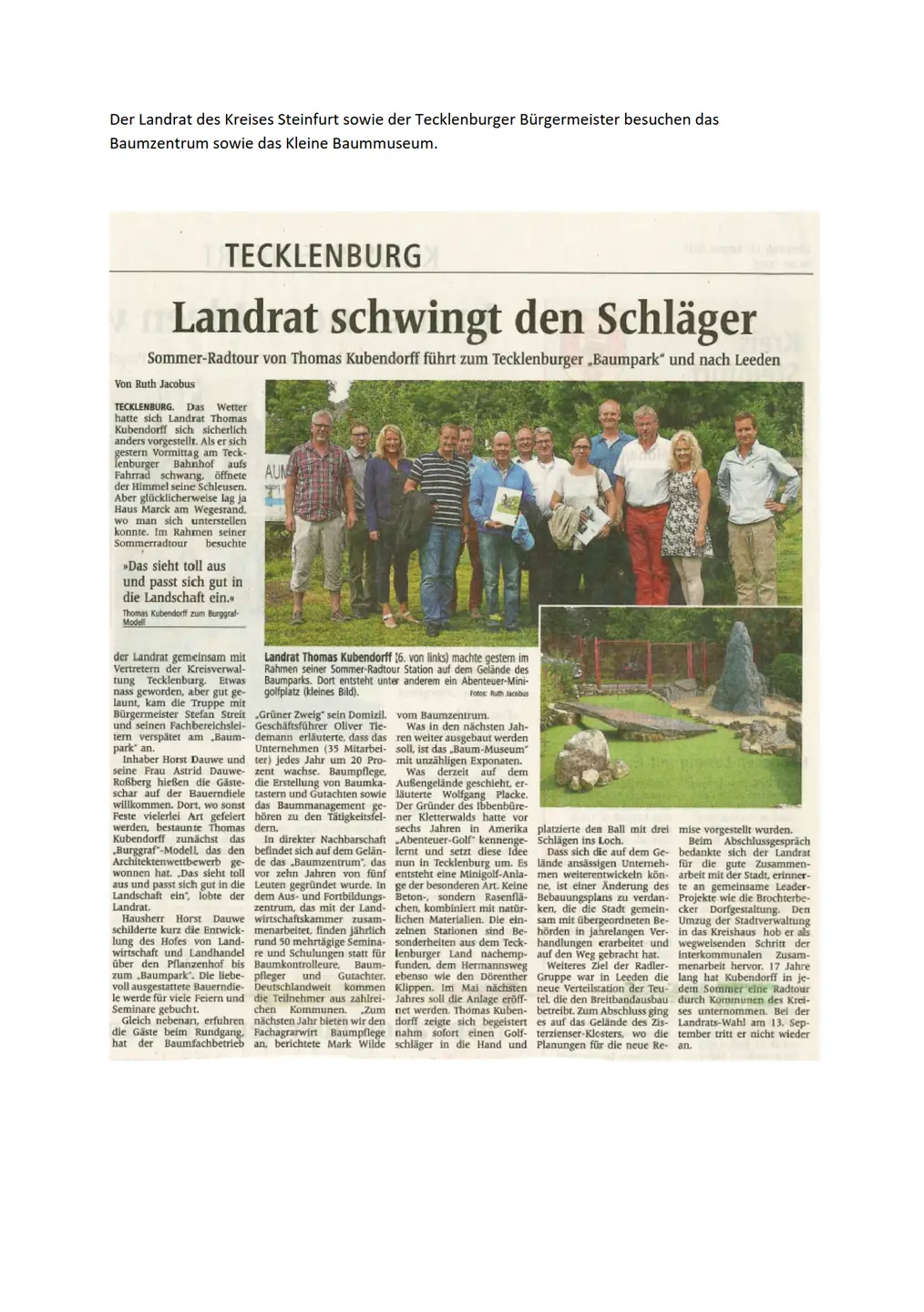 Scan/Ansicht der Pressemitteilung aus der Tageszeitung
